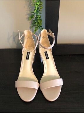 Nine West Blush Pink Ankle-Strap Block Heel Sandals